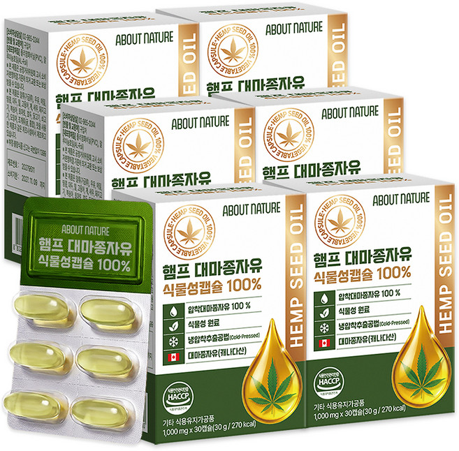 어바웃네이처 햄프 대마종자유 식물성캡슐 30g, 6개, 30정