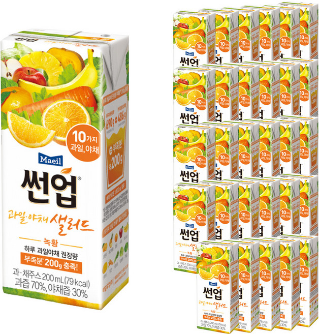 썬업 과일야채샐러드 혼합쥬스 녹황, 200ml, 48개