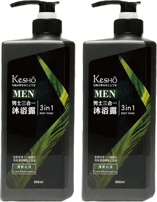 KeSHO 男士三合一沐浴露 清新沁涼 全效潔淨, 800ml, 2瓶