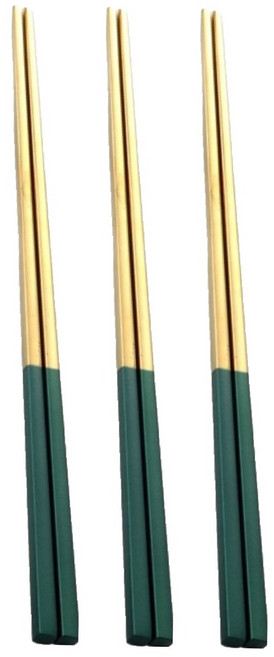 筷子 304不鏽鋼材質 23.5cm長, 墨綠金色, 3雙