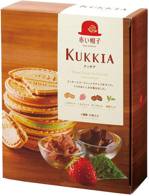 AKAI BOHSHI 紅帽子 Tivon 法蘭酥禮盒, 牛奶可可風味 (5片) + 黑可可風味 (5片) + 抹茶可可風味 (5片) + 草莓可可風味 (5片), 1盒
