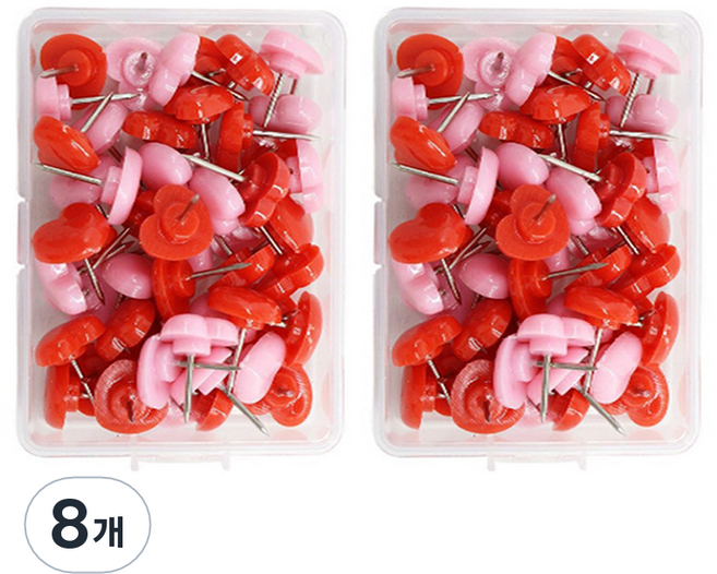문구담 귀여운 하트모양 압정 핑크레드, 8개, 50개입
