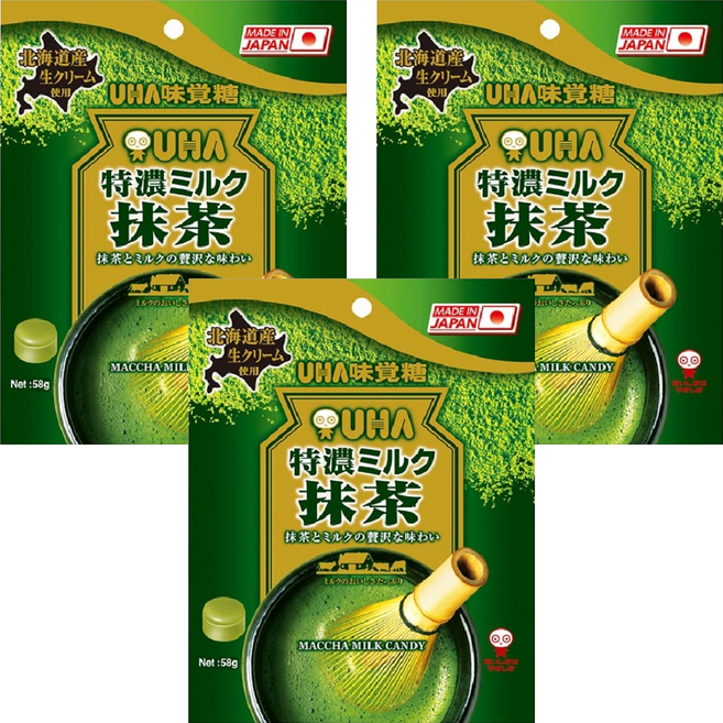 UHA 味覺糖 特濃牛奶糖 抹茶味, 58g, 3包