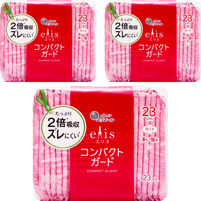 elleair 艾黎艾爾 elis 愛麗思 極致薄衛生棉 護翼型, 日用量多型(23cm), 23片, 3包