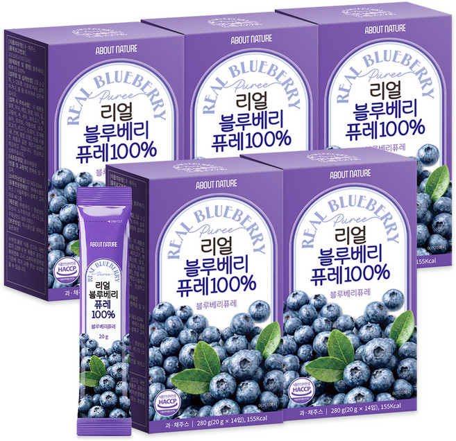 어바웃네이처 리얼 블루베리 퓨레 100% 14p, 280g, 5개