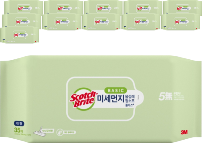 스카치브라이트 베이직 미세먼지 물걸레 청소포 플러스 35매, 12개