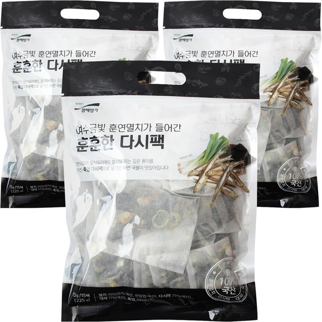 청해명가 여수금빛 훈연멸치가 들어간 훈훈한 다시팩 15p, 225g, 3개