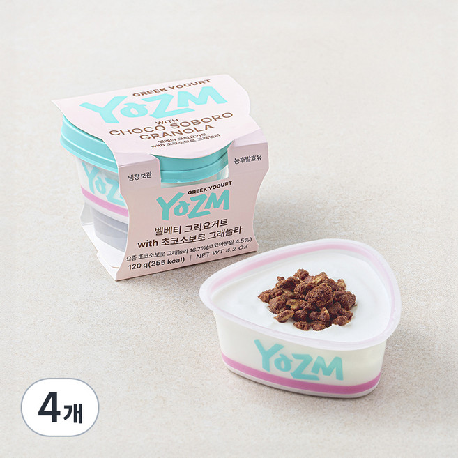 요즘 벨베티 그릭요거트 with 초코소보로 그래놀라, 120g, 4개, 1개입