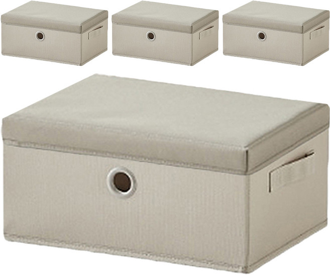 한샘 샘 폴리 수납 바스켓 중 + 뚜껑 세트, 베이지, 4세트