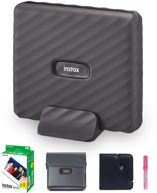 인스탁스 와이드링크 즉석카메라 모카그레이 FI022W +필름 20p + 전용 가죽케이스 그레이 + 와이드앨범 랜덤발송 + 미피펜 랜덤발송 세트, 1세트