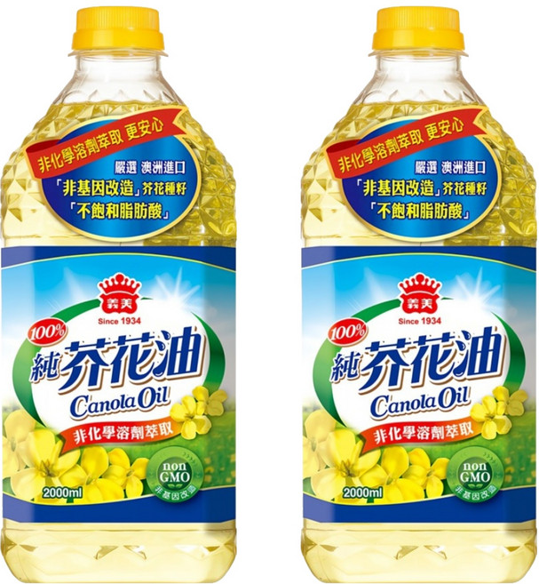 義美 100%純芥花油, 2L, 2桶