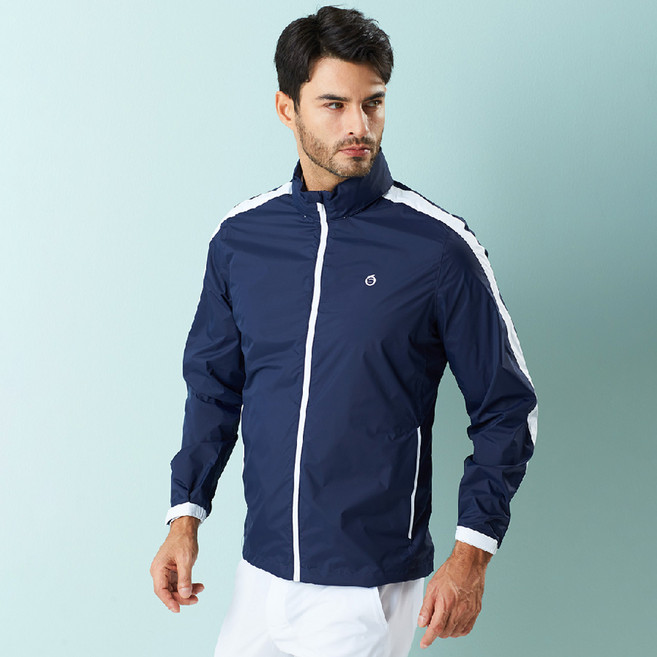 선덜랜드 남성용 SOS 올심실 프린트 골프 방수 레인자켓 16051WR03, 네이비, 1개