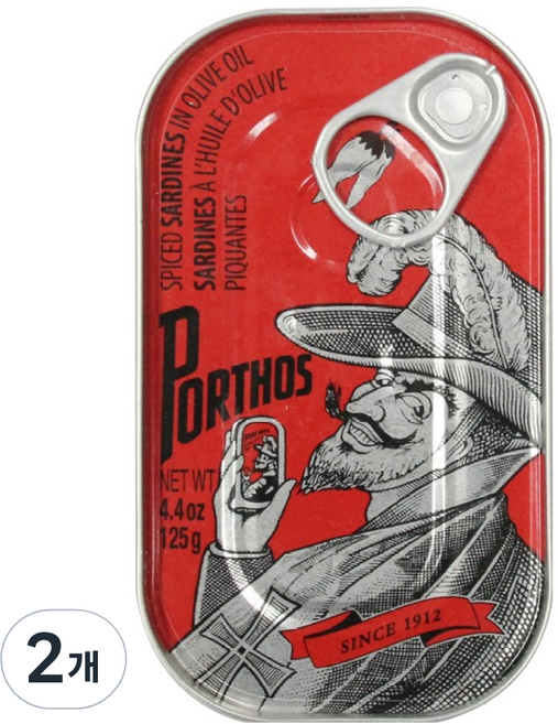 PORTHOS 葡國老人牌 辣味橄欖油沙丁魚罐頭, 2個, 125g