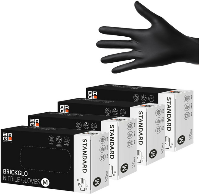 브릭글로 스탠다드 니트릴장갑 100p, 블랙, M, 4개