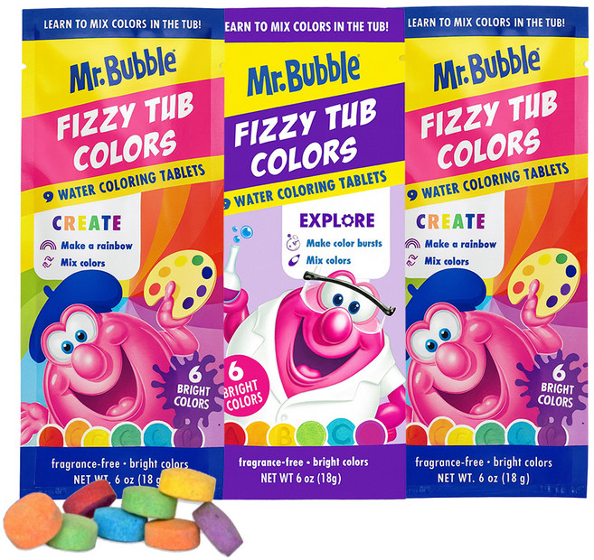 미스터버블 피지 텁 칼라즈 유아 입욕 물감 파우치형, 17.7g, 3개