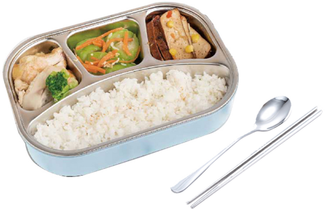 Delicious 咪兔 四格餐盒 附筷匙 餐盒 25 x 17.5 x 7.5cm + 匙 16.5 x 3.5cm + 筷17 x 1cm 600g, 藍色, 1個