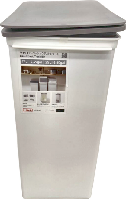 like-it PUSH OPEN TRASH BIN 掀蓋式高版垃圾桶 1520g 25L 1個, 白色