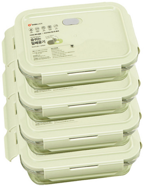 오븐락 아트웨어 숨쉬는 밀폐용기 직사각 3호 840ml, 4개