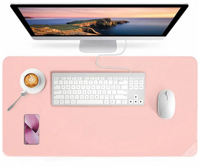 하이어데코 책상 가죽 논슬립 와이드 대형 마우스 장패드, 파스텔 핑크