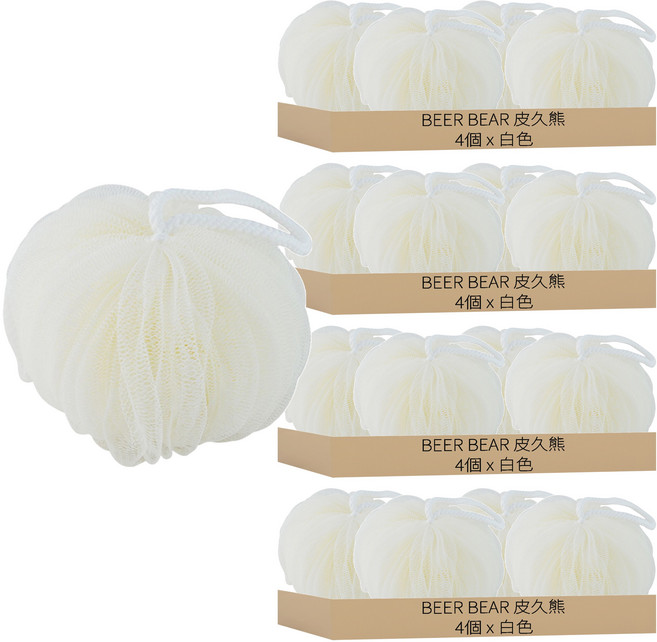 BEER BEAR 皮久熊 極致細柔沐浴澡球 MY-6240 50g, 白色, 1個裝, 16個