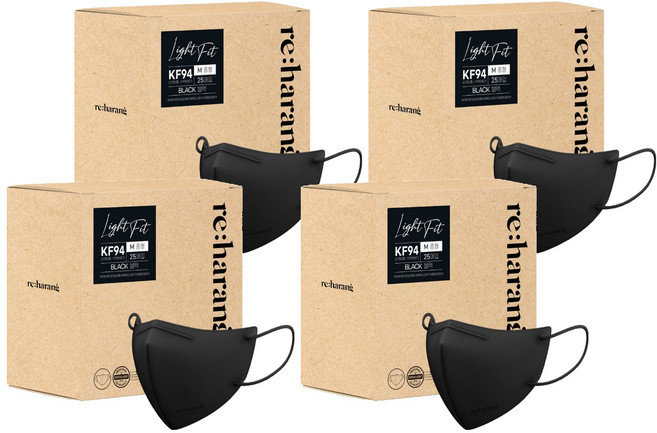 리하랑 KF94 라이트핏 2D 새부리형 일회용마스크 중형, 25개입, 4개, 블랙