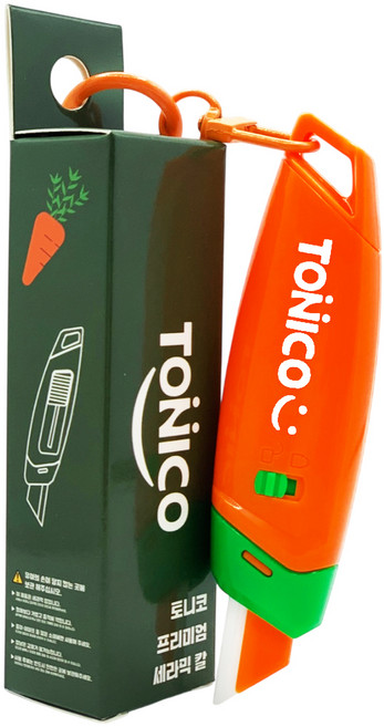 신흥테이프 토니코 프리미엄 자석 택배용 세라믹 안전 커터칼 당근, 1개, 주황 + 초록