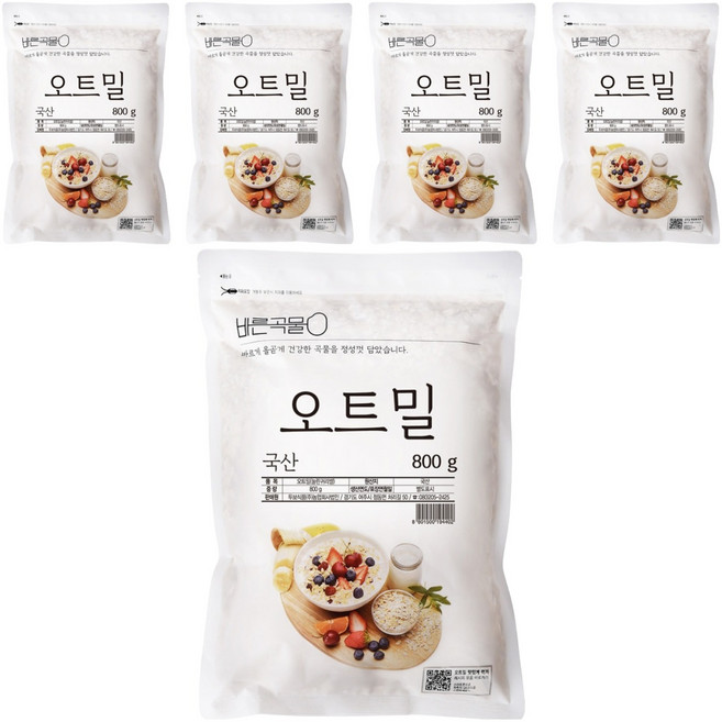 바른곡물 국산 오트밀, 800g, 5개