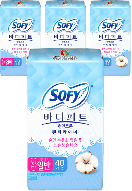바디피트 천연코튼 팬티라이너 무향, 일반, 40개입, 4개