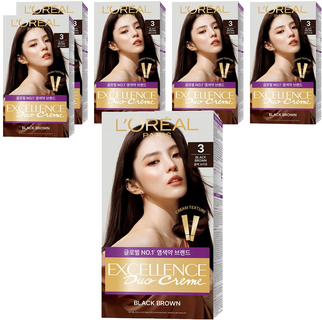 로레알파리 엑셀랑스 듀오크림 염모제, 3호 블랙 브라운, 6개