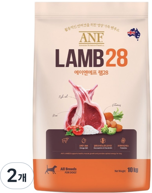 ANF 전연령 강아지 램28 건식사료, 10kg, 2개