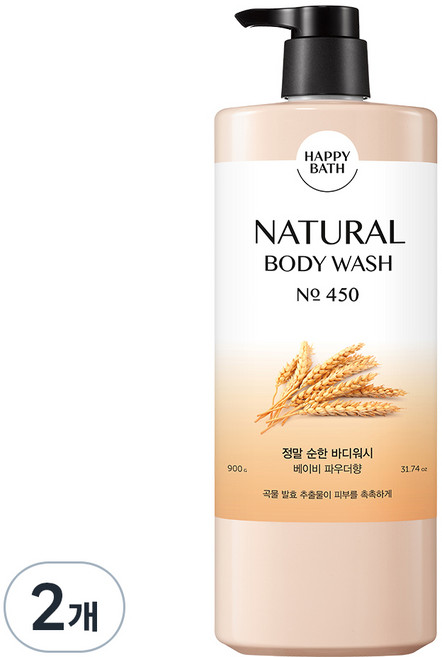 해피바스 정말 순한 바디워시 베이비 파우더향, 900g, 2개