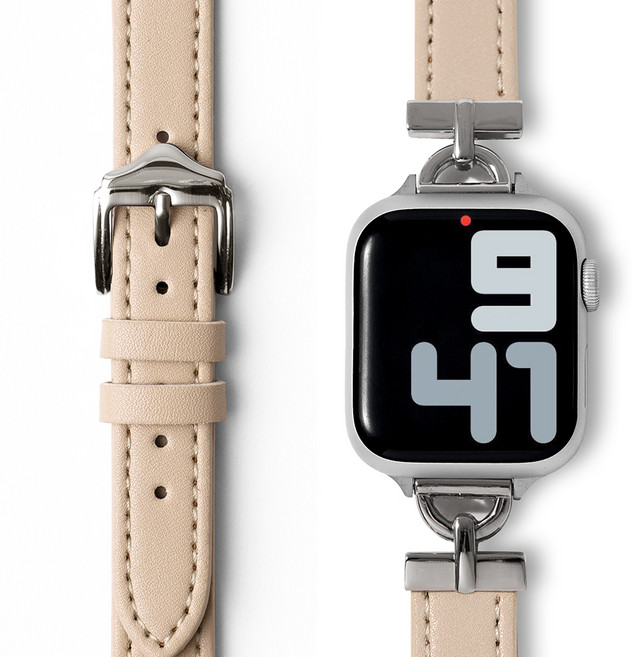 누아트 애플워치 호환 슬림레더 가죽스트랩, 베이지, 1개