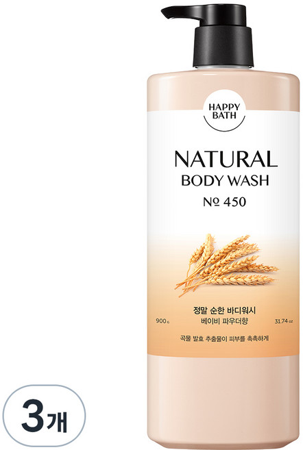 해피바스 정말 순한 바디워시 베이비 파우더향, 900g, 3개