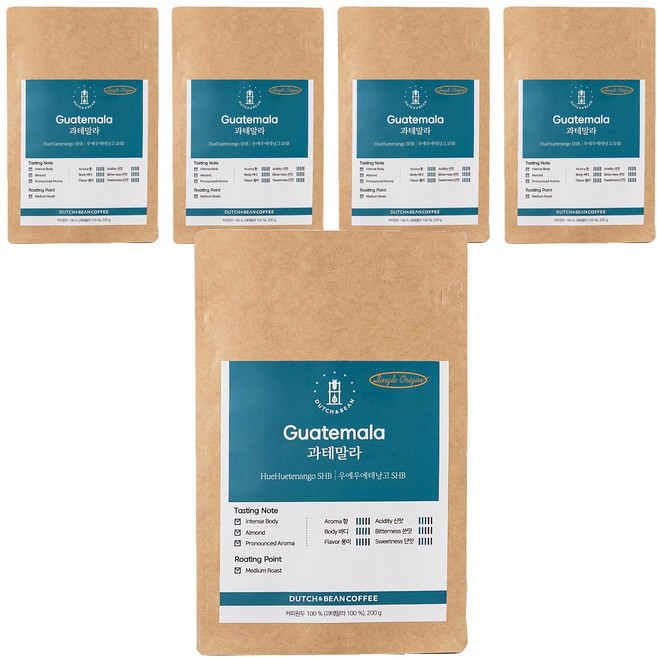 瓜地馬拉薇薇特南果SHB單品咖啡豆, 無研磨咖啡豆, 200g, 5個