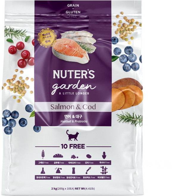 누터스가든 고양이 기능성 사료, 헤어볼+장건강, 2kg, 1개