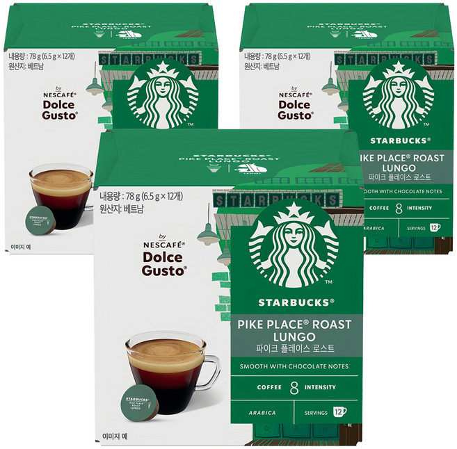 스타벅스 파이크 플레이스 로스트 by 네스카페 돌체구스토 캡슐커피, 6.5g, 12개입, 3개