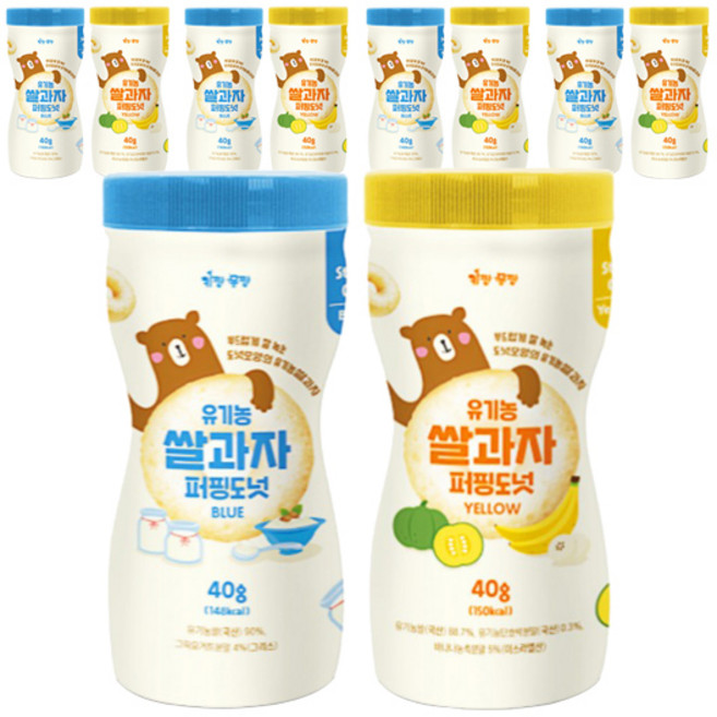 키짱몸짱 아동용 유기농 쌀과자 퍼핑도넛 2종 세트, 바나나맛, 40g, 5개