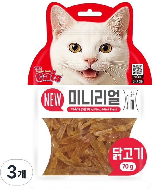 더캣츠 고양이 미니리얼 육포, 3개, 70g, 닭고기