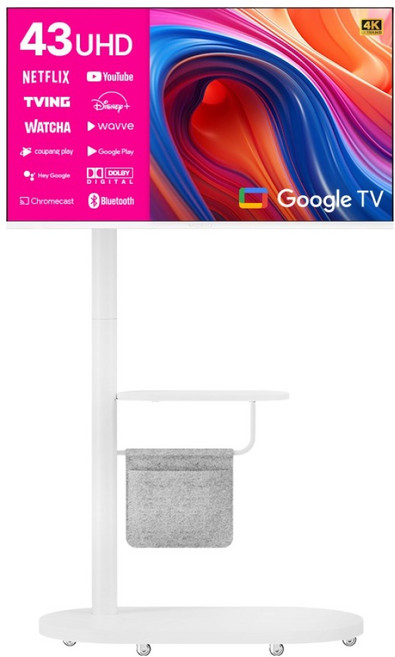 와이드뷰 4K UHD 구글 스마트 TV + 삼탠바이미 이동식 스탠드 세트, 109cm(43인치), GTWV430UHD(TV), EKWBYME3833W(스탠드), 스탠드형, 고객직접설치