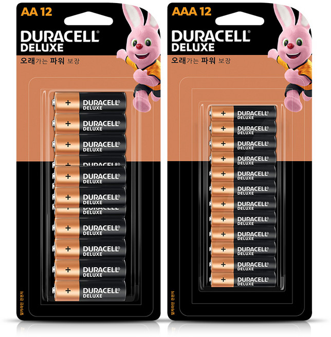 듀라셀 디럭스 알카라인 건전지 블리스터팩 AA 12p + AAA 12p, 1세트