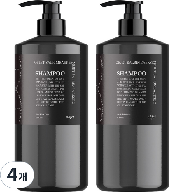 살림백서 오브제 지성 두피케어 약산성 탈모증상완화 샴푸, 1L, 4개