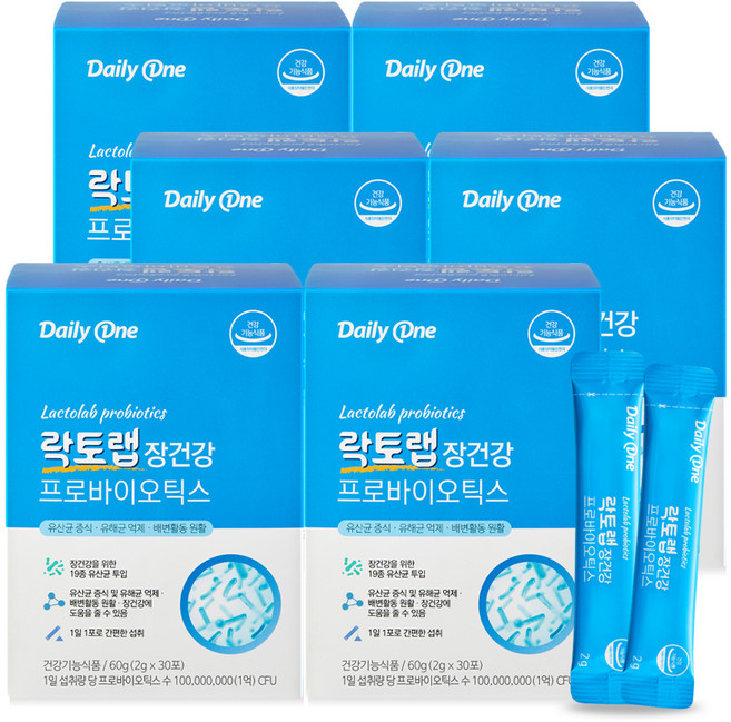 데일리원 락토랩 장건강 프로바이오틱스 30p, 60g, 6개