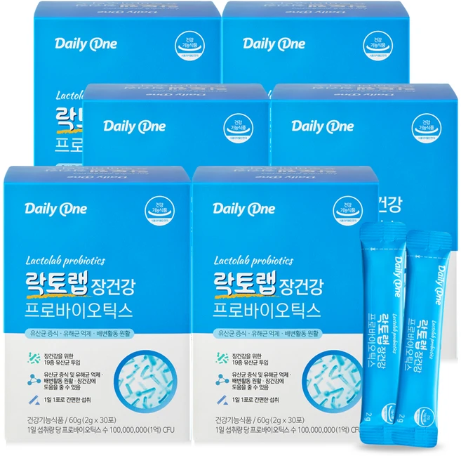 데일리원 락토랩 장건강 프로바이오틱스 30p, 60g, 6개 - 쿠팡