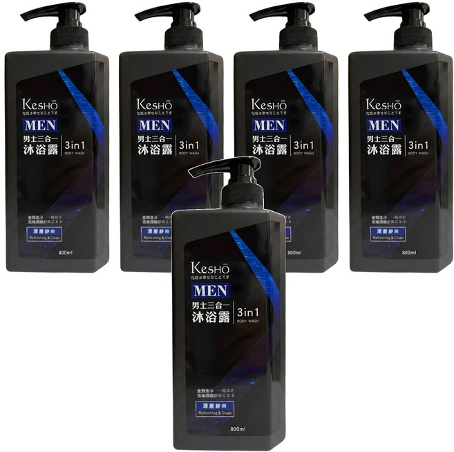 KeSHO 男士三合一沐浴露 深層舒爽, 800ml, 5瓶
