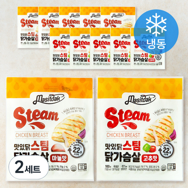 맛있닭 닭가슴살 스팀 100g x 2종 x 6팩 세트 (냉동), 1.2kg, 2세트