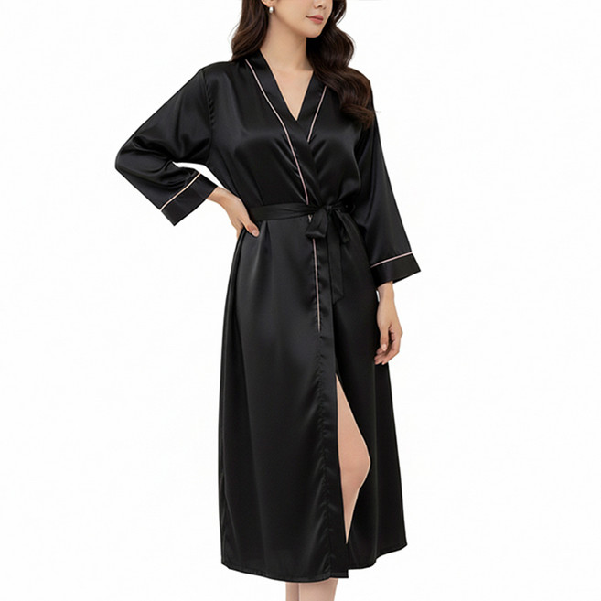 nowfeel 女性絲質長版高爾夫浴袍睡袍