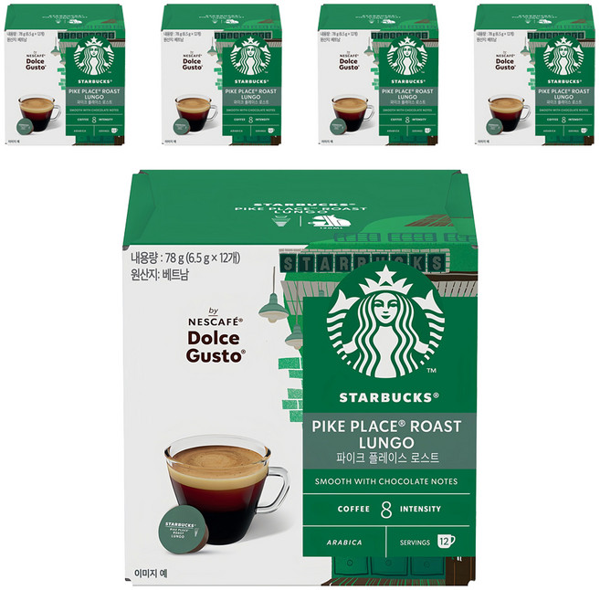 스타벅스 파이크 플레이스 로스트 by 네스카페 돌체구스토 캡슐커피, 6.5g, 12개입, 5개
