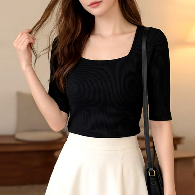 루나걸 여성용 폴랑 스퀘어 골지 티셔츠