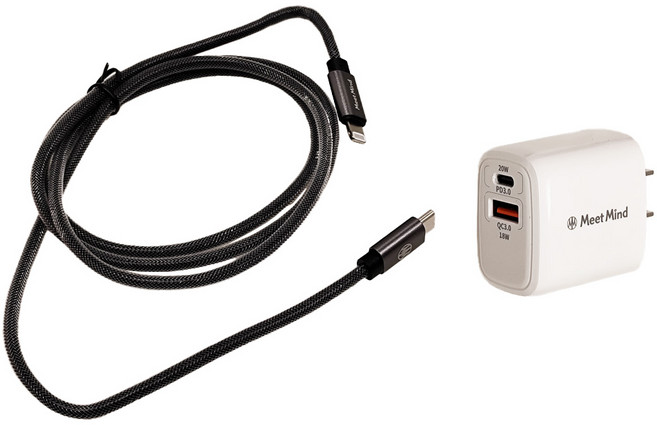 Meet Mind 平優系列 20W Dual Port USB-C to Lightning 充電組 充電器 PD/QC Fast Charging MFI Certified 白色 + 黑色