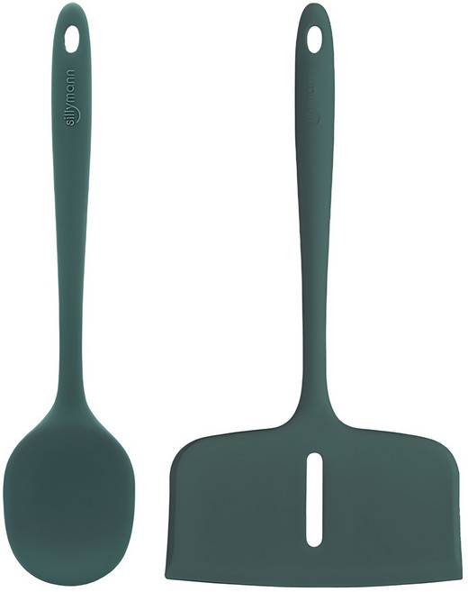 실리만 국내생산 실리콘 하모니 조리도구 2종 세트 오션그린 와이드뒤집개1P 요리스푼1P, 와이드뒤집개 + 요리스푼, 1세트